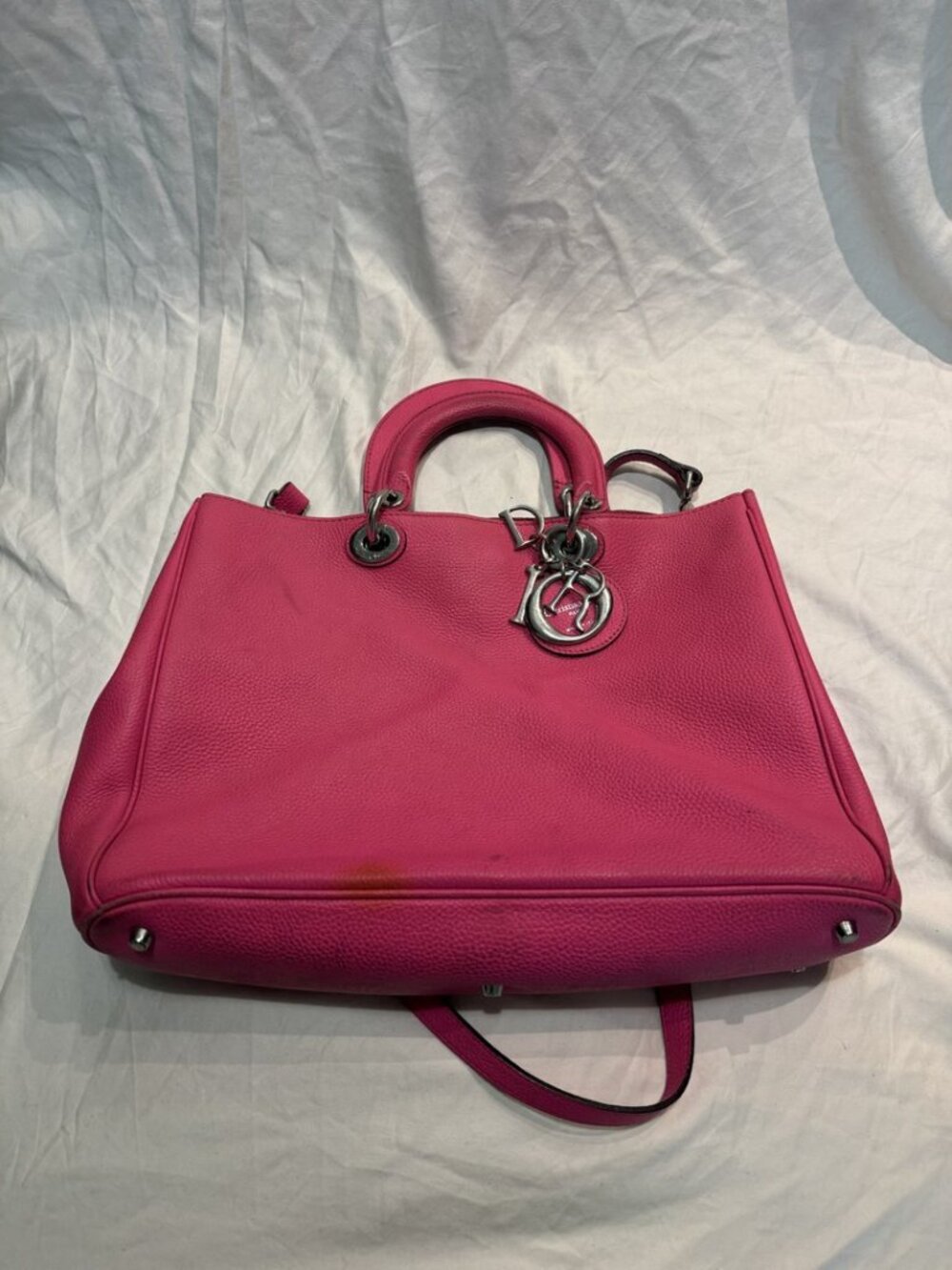 Christian Dior Diorissimo Tote Large Fuchsia Pink Pebbled Calfskin Raf Simons